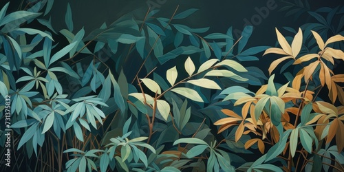 Green leaves and stems on a Burgundy background