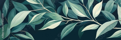 Green leaves and stems on a Burgundy background