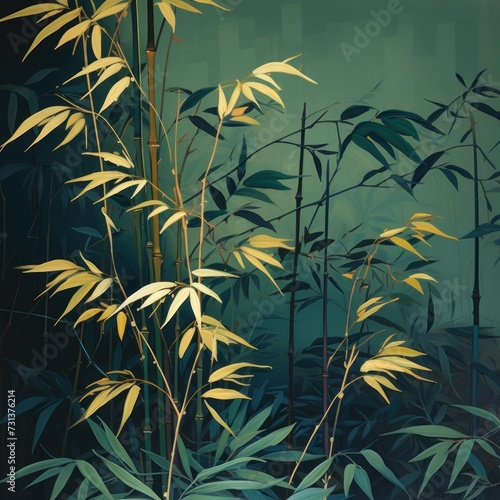Green leaves and stems on a Gold background
