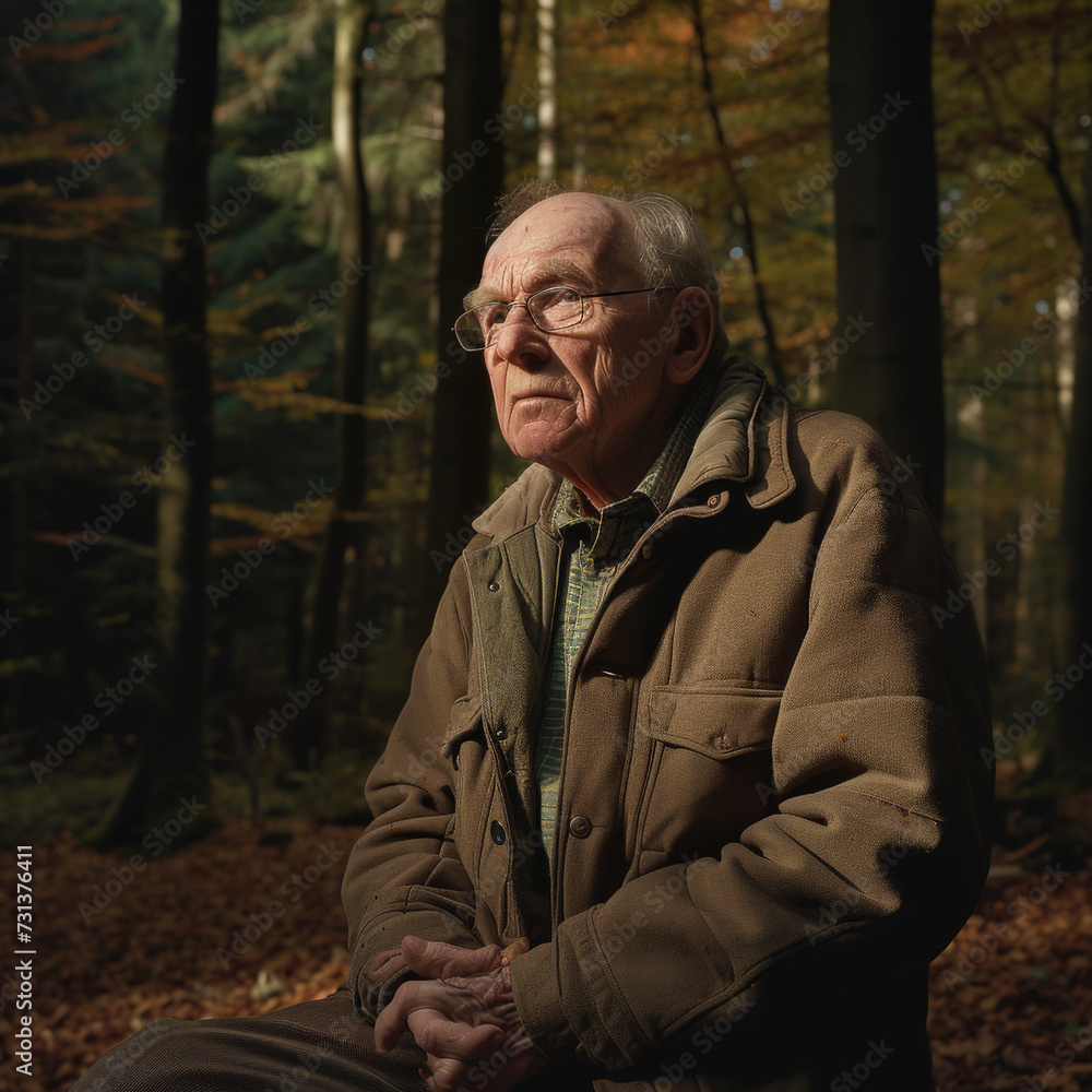 Older Man Sitting on Bench in Woods Older Man Sitting on Bench in Woods