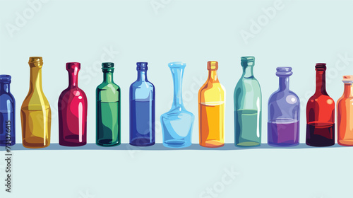 2D vector illustration, colorful bottles set.