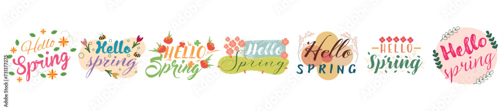 Set of inscriptions HELLO, SPRING on white background Set of inscriptions HELLO, SPRING on white background
