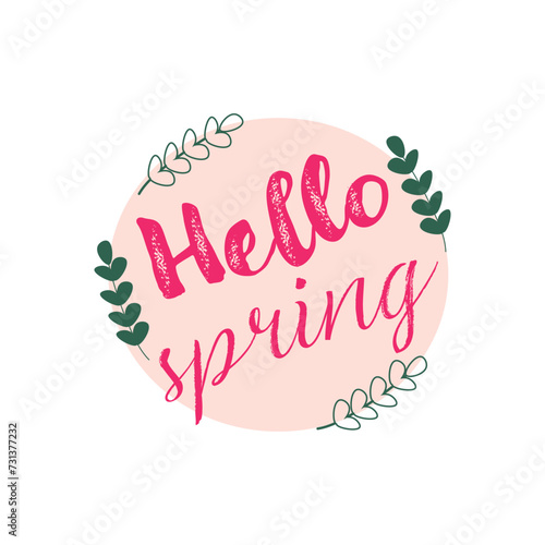 Text HELLO, SPRING and bran...