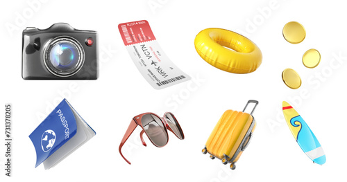 Set of travel theme images on white background. Vector illustration
