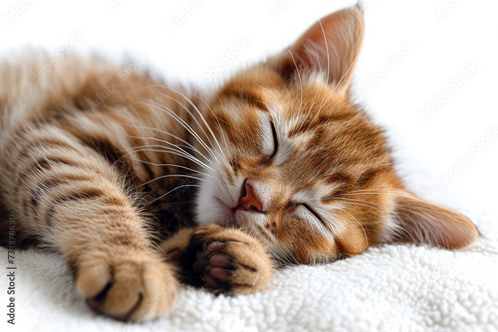 Sleeping kitten on a white background