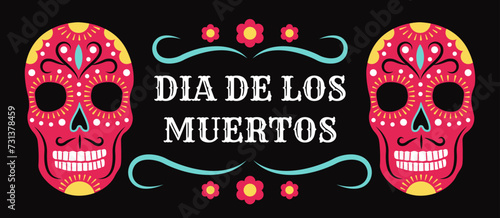 Greeting banner for Mexico's Day of the Dead (El Dia de Muertos) with painted skulls