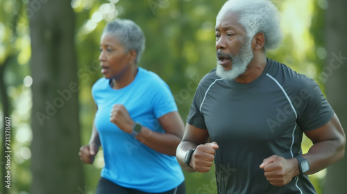 Fitness Goals: Inspiring Senior African American Couple Jogging in the Park