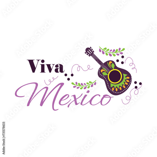 Text VIVA MEXICO with guitar on white background