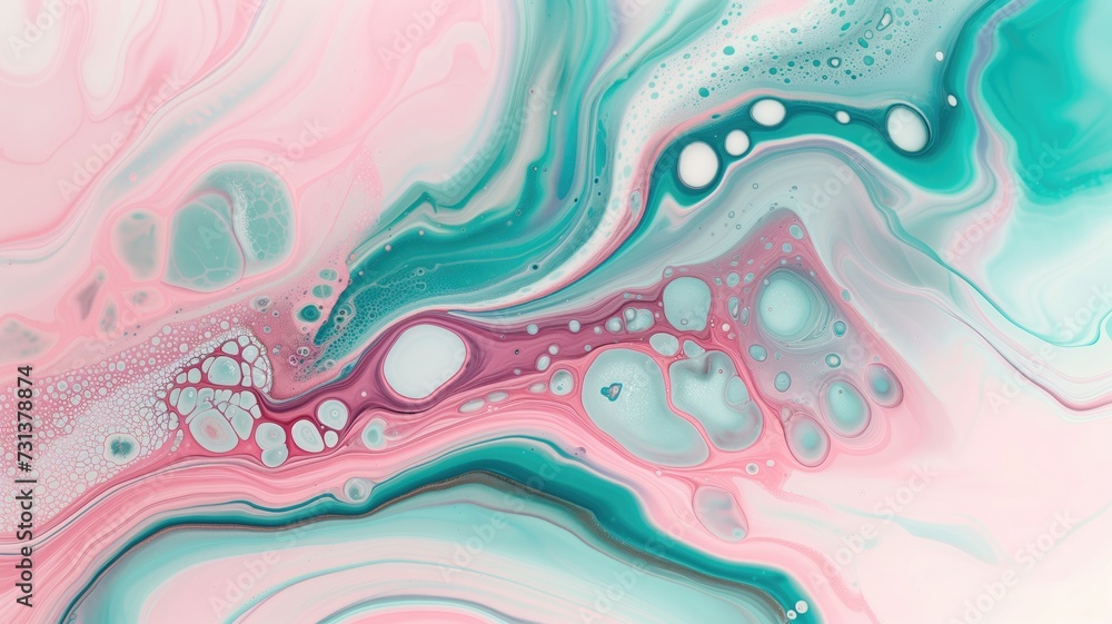 Abstract fluid art with turquoise and pink swirls