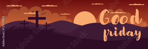 Banner with text GOOD FRIDAY and crosses