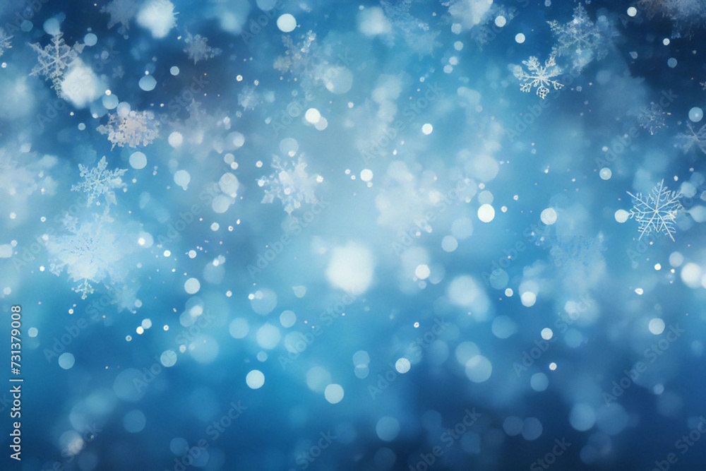 abstract blue background, texture with snowflakes, bokeh. Christmas and New Year concept. 