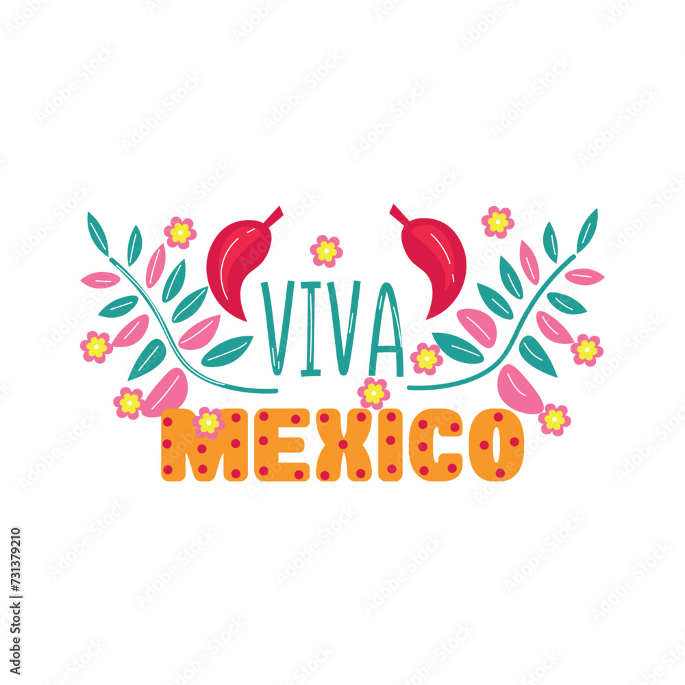 Colorful text VIVA MEXICO on white background