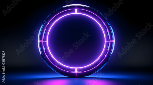 Abstract glowing color neon portal with dark background