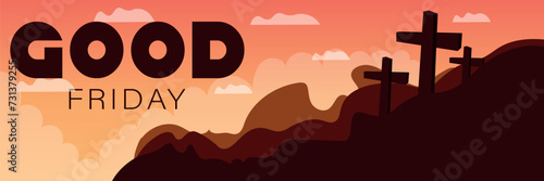 Banner with text GOOD FRIDAY and crosses