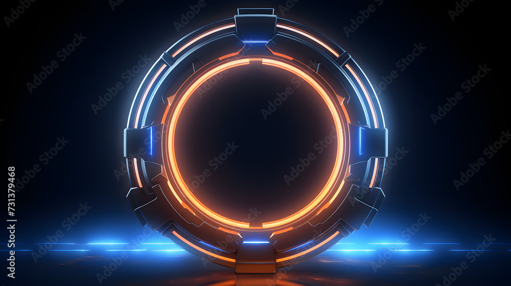 Abstract glowing color neon portal with dark background