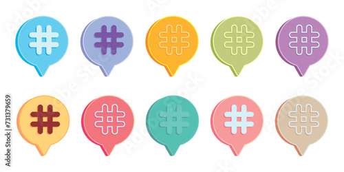 Set of different hashtags on white background