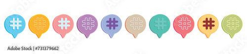 Set of many hashtags on white background