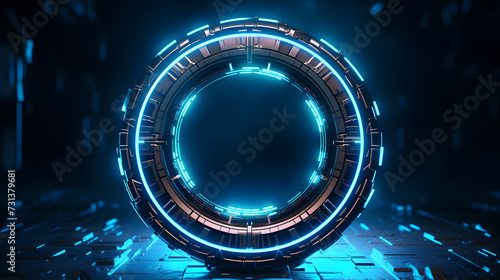 Abstract glowing color neon portal with dark background