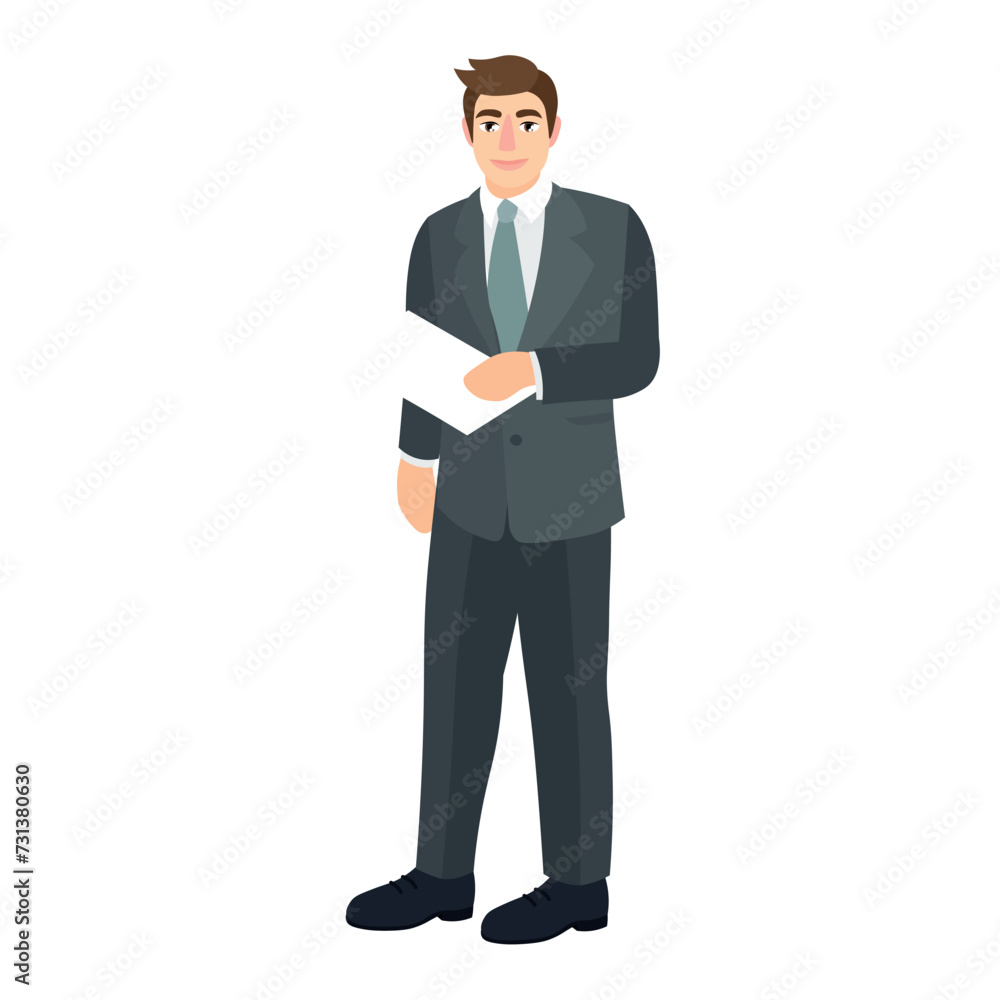 Handsome businessman with document on white background Handsome businessman with document on white background