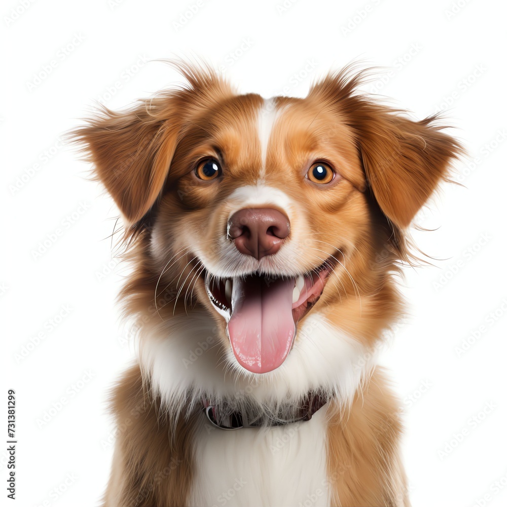a happy smiling dog, studio light , isolated on white background