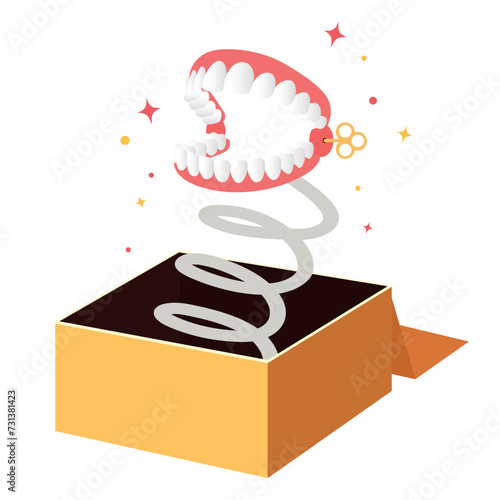 Punch box with jaw on white background. April Fools' Day prank