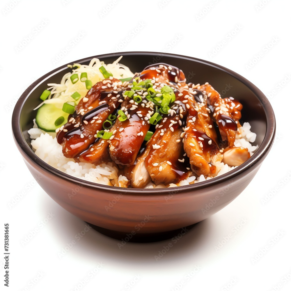 a japanese food chicken teriyaki in a bowl, studio light , isolated on white background a japanese food chicken teriyaki in a bowl, studio light , isolated on white background