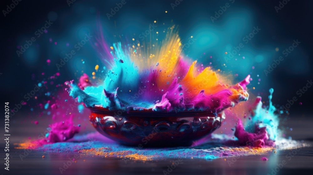 Holi celebration: a riot of colors and joyous revelry, embracing cultural vibrancy and traditions in a festive spectacle of music, dance, and jubilation, capturing the spirit of springtime merriment. - obrazy, fototapety, plakaty 