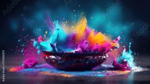Holi celebration: a riot of colors and joyous revelry, embracing cultural vibrancy and traditions in a festive spectacle of music, dance, and jubilation, capturing the spirit of springtime merriment. photo