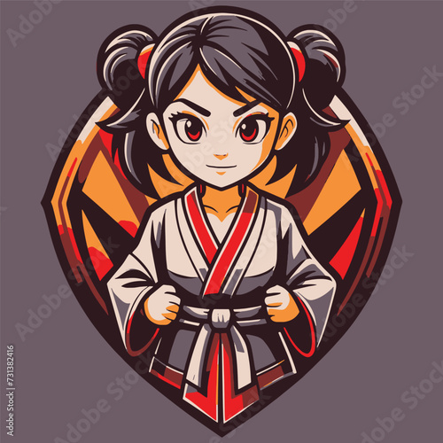 karate girl, mascot logo, illustration, gamer, art, warrior, digital art