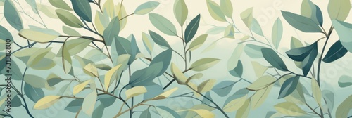 Green leaves and stems on a Tan background © Celina