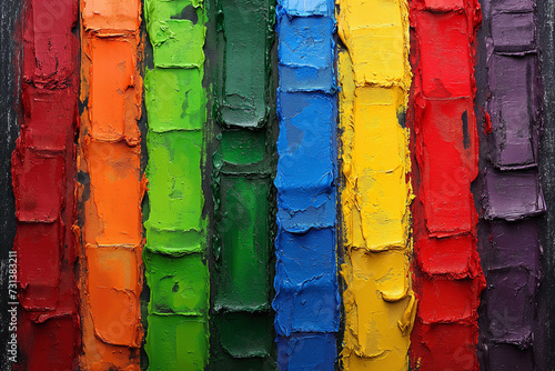 Rainbow-Colored Paint Strokes, Colorful Cracked Paint Background on a Striking Wall