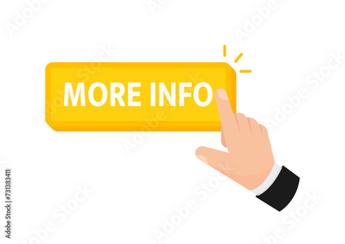 Vector image of a hand tapping on a More Info button, indicative of seeking additional details