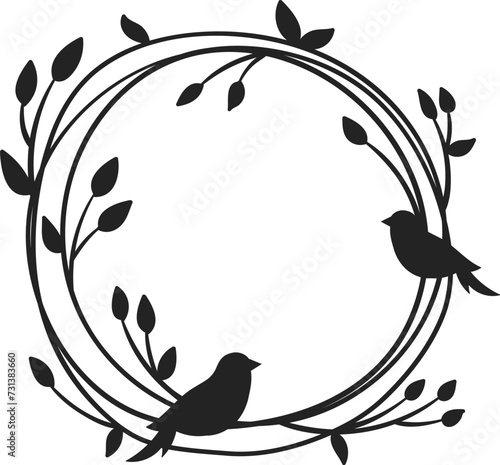 Floral Circle Wreath Silhouette With Birds