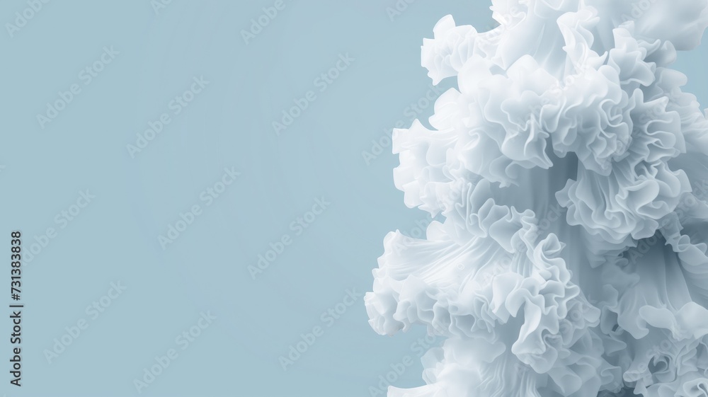 A close-up of white abstract fluid art on blue background
