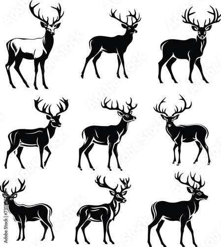deer silhouette, logo, set vector illustration 