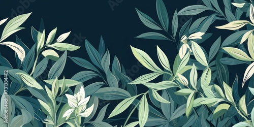 Green leaves and stems on an Olive background