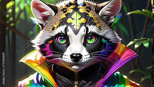 Ethereal Splendor: The Civet Ninja's Diverse Attire and Vibrant Hues.(Generative AI) 