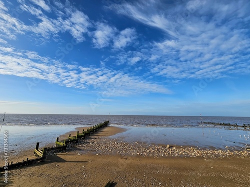Groynes on deserted Hunstanton beach, Norfolk