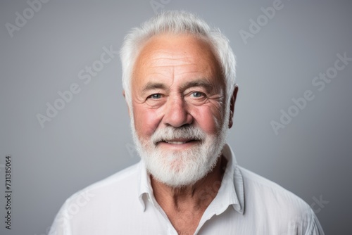 Portrait of a senior man with white beard. Isolated on grey background.