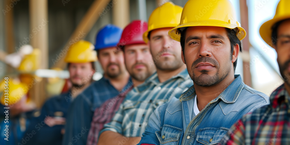 a line of confident workers a line of confident workers