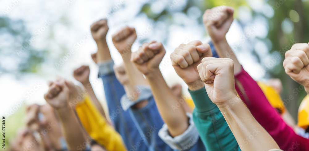 group of people holding their fists in the air group of people holding their fists in the air