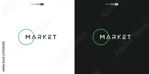 letter MARKET wordmark logo typography. A globe or circle surrounded by arrows pointing in all directions, symbolizing the global market and the possibility of cross-border trade.