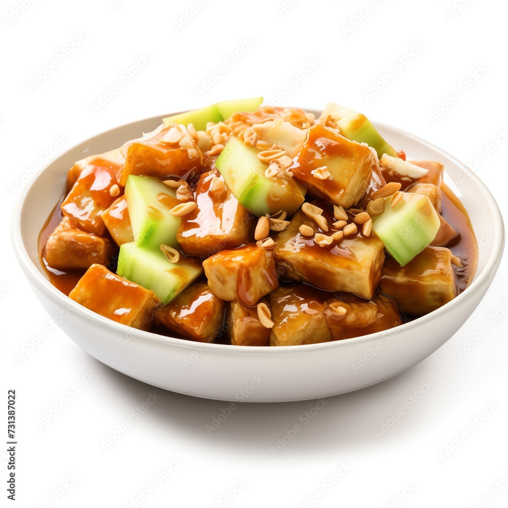 a rojak asma or asma rojak is malaysian traditional salad with peanut sauce from johor, studio light , isolated on white background