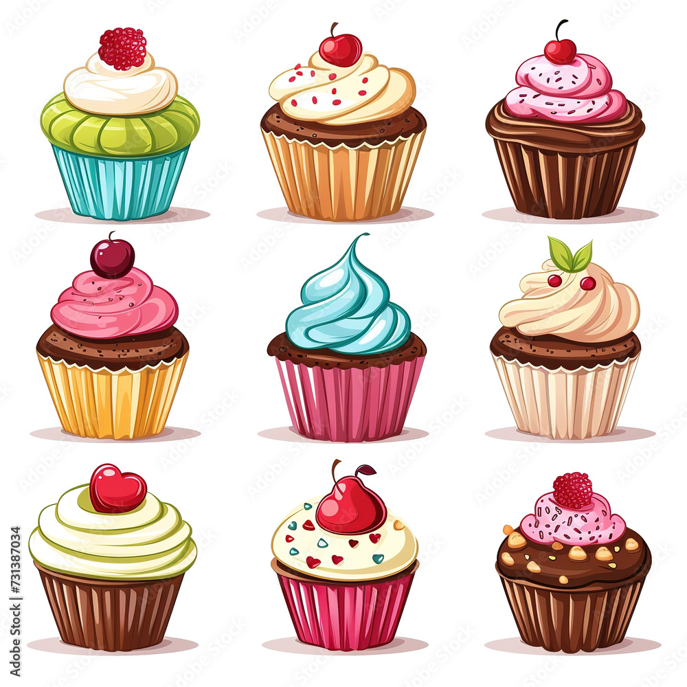 Set of Cartoon Cupcakes Vector Illustration PNG Image Set of Cartoon Cupcakes Vector Illustration PNG Image