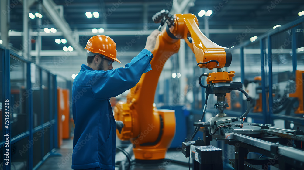 A robot working alongside a human in a factory, demonstrating how robots will increasingly be used in the workplace.