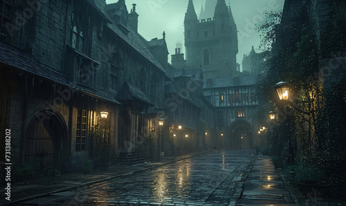 Medieval london night street.  photo