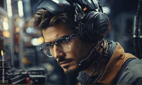 portrait of Computer-Controlled Machine Tool Operator, who Operate computer-controlled machines or robots to perform one or more machine functions on metal or plastic work, Perfect composition, beauti photo