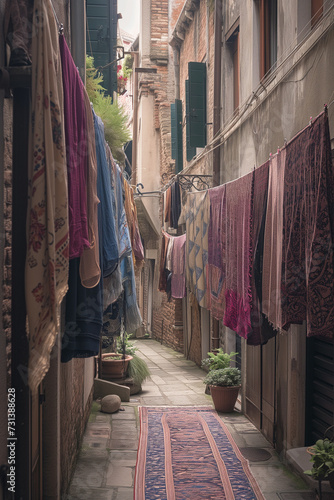 In a narrow European city alley, towels are hung out to dry © Pillow Productions