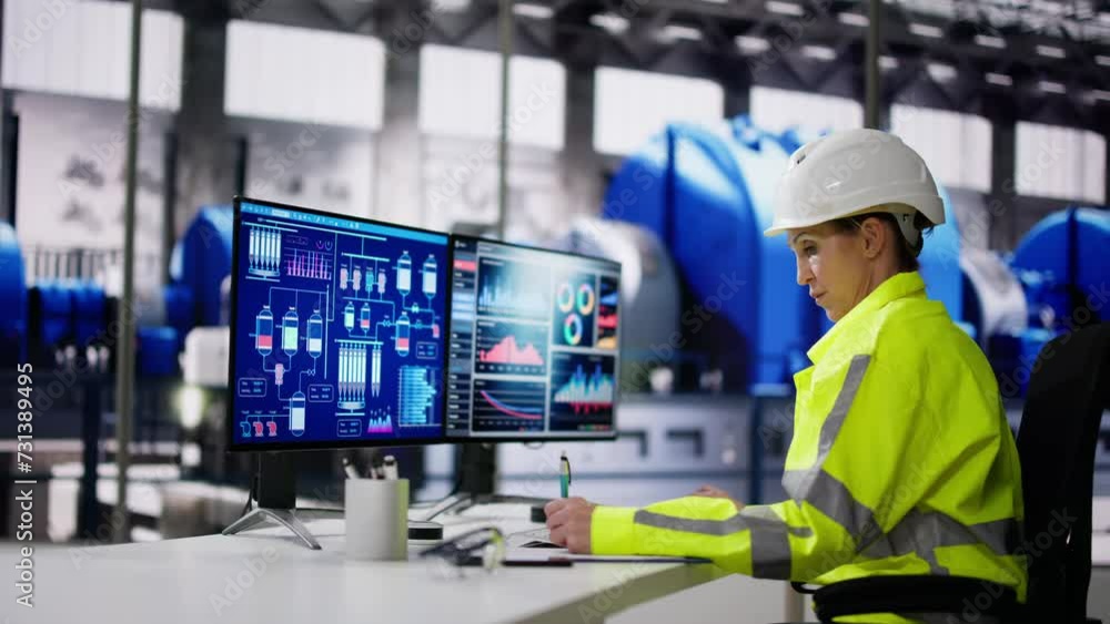 Woman Working In Power Plant Electricity Woman Working In Power Plant Electricity