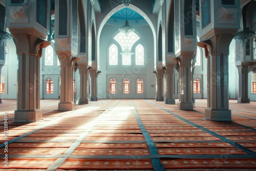 Within the mosque's interior, a dedicated Ramadan space awaits, offering exquisite architectural details, soft lighting, and a tranquil setting for prayer and community events © Konstiantyn Zapylaie